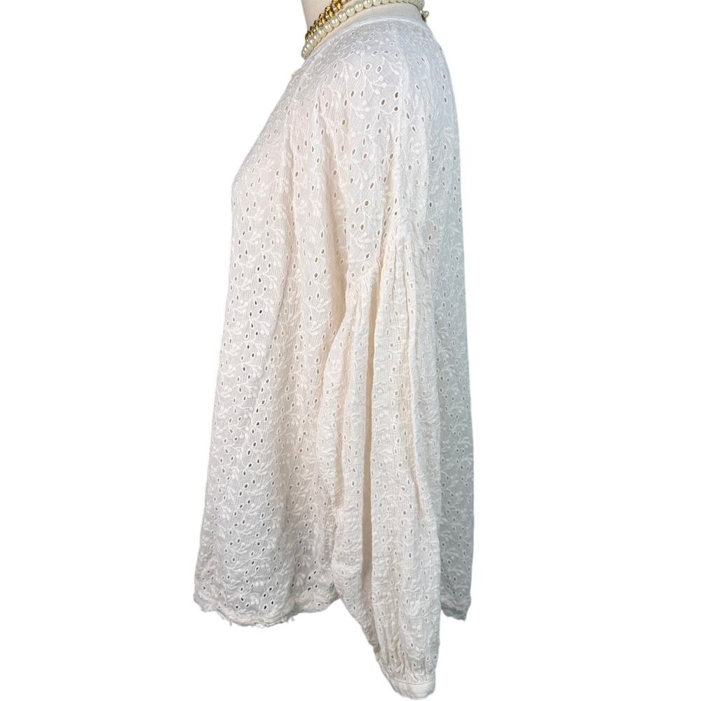 Free People Maddison Eyelet Cotton Blouse Ivory white Oversized Balloon XL - Picture 8 of 15